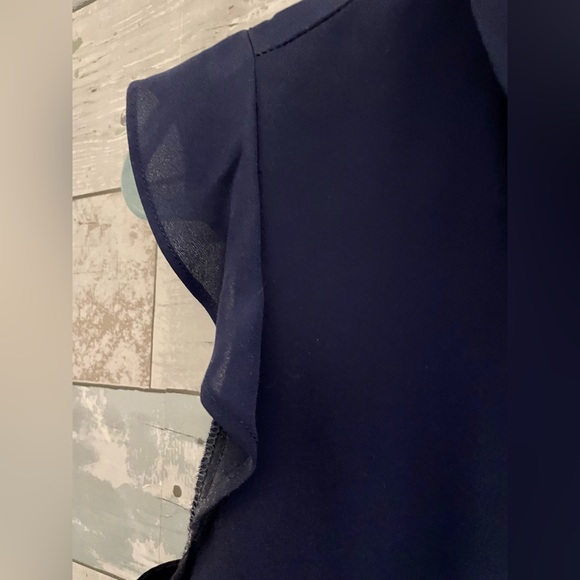 Blue Flutter Cap Sleeve Embroidered Floral Collar w/Pearl.  Sz XS. Never Worn! - Picture 5 of 7